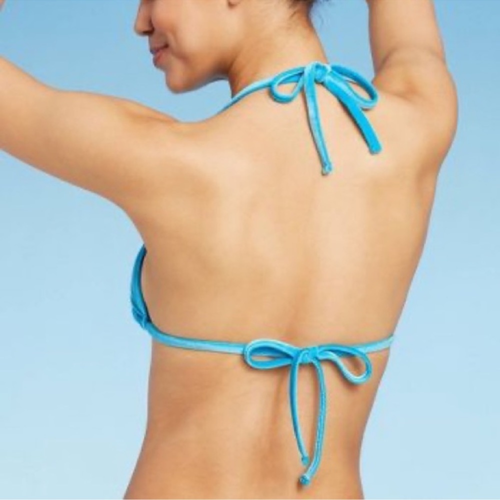 Wild Fable Blue Velvet Tie Back Bikini Top M - Picture 2 of 6